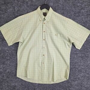 Scott Barber Shirt Mens Large Yellow Plaid Short Sleeve Cotton Casual Button Up